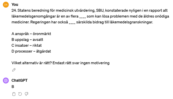CHat gpt fel verbal del högskoleprovet